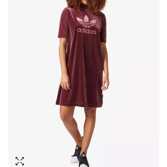 adidas Dresses & Skirts - Adidas Burgundy mock neck velvet Dress size XL